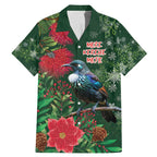 Tui Meri Kirihimete Personalised Family Matching Mermaid Dress and Hawaiian Shirt Pohutukawa Flowers Green Motif - Aussie Hoodie