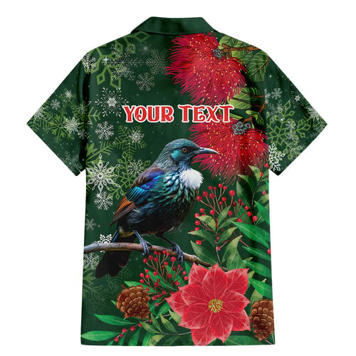 Tui Meri Kirihimete Personalised Family Matching Mermaid Dress and Hawaiian Shirt Pohutukawa Flowers Green Motif - Aussie Hoodie
