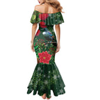 Tui Meri Kirihimete Personalised Family Matching Mermaid Dress and Hawaiian Shirt Pohutukawa Flowers Green Motif - Aussie Hoodie