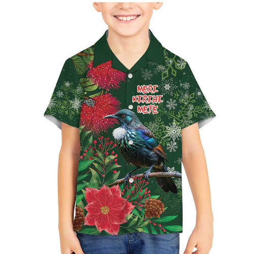 Tui Meri Kirihimete Personalised Family Matching Mermaid Dress and Hawaiian Shirt Pohutukawa Flowers Green Motif - Aussie Hoodie