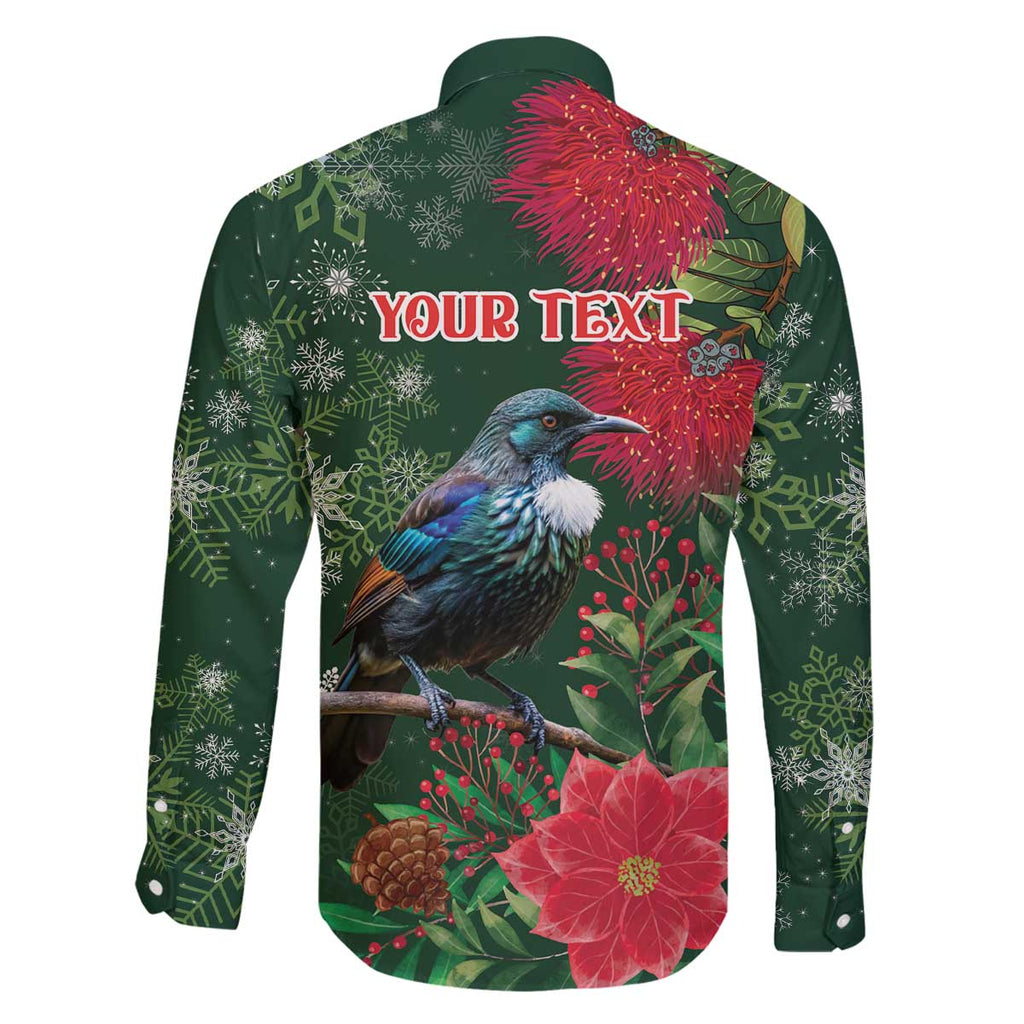 Tui Meri Kirihimete Personalised Family Matching Off The Shoulder Long Sleeve Dress and Hawaiian Shirt Pohutukawa Flowers Green Motif - Aussie Hoodie
