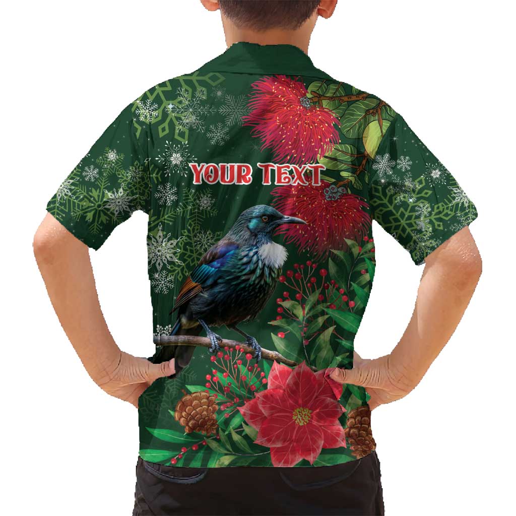 Tui Meri Kirihimete Personalised Family Matching Off Shoulder Maxi Dress and Hawaiian Shirt Pohutukawa Flowers Green Motif - Aussie Hoodie