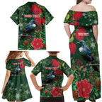 Tui Meri Kirihimete Personalised Family Matching Off Shoulder Maxi Dress and Hawaiian Shirt Pohutukawa Flowers Green Motif - Aussie Hoodie