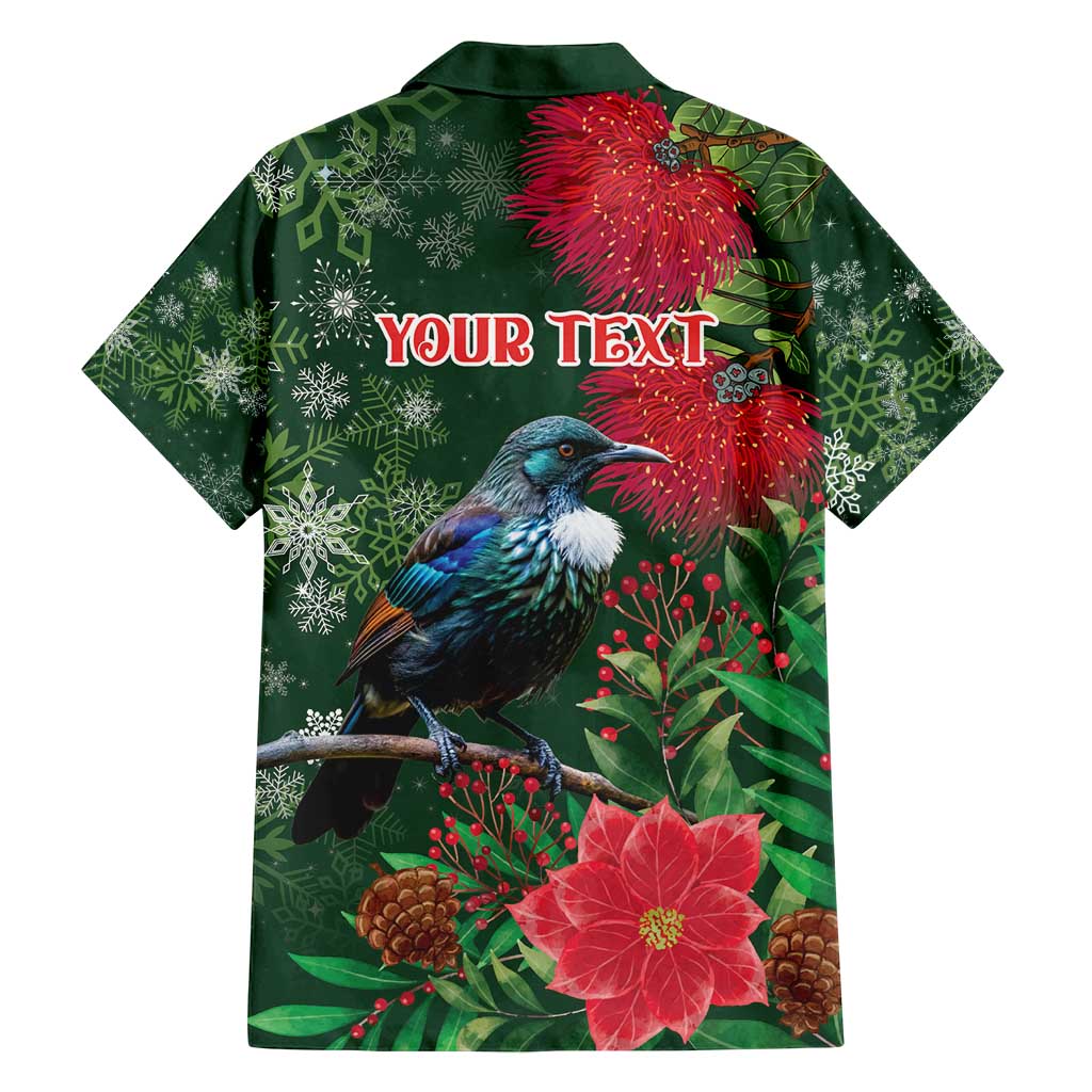 Tui Meri Kirihimete Personalised Family Matching Off Shoulder Short Dress and Hawaiian Shirt Pohutukawa Flowers Green Motif - Aussie Hoodie