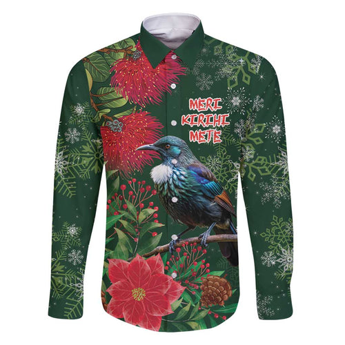 Tui Meri Kirihimete Personalised Family Matching Off Shoulder Short Dress and Hawaiian Shirt Pohutukawa Flowers Green Motif - Aussie Hoodie