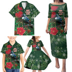 Tui Meri Kirihimete Personalised Family Matching Puletasi and Hawaiian Shirt Pohutukawa Flowers Green Motif - Aussie Hoodie