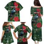 Tui Meri Kirihimete Personalised Family Matching Puletasi and Hawaiian Shirt Pohutukawa Flowers Green Motif - Aussie Hoodie