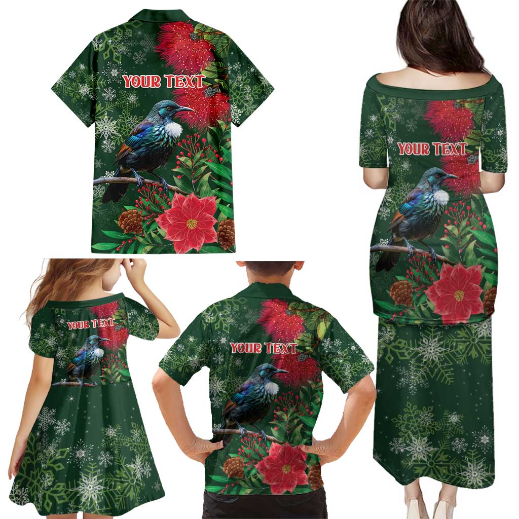 Tui Meri Kirihimete Personalised Family Matching Puletasi and Hawaiian Shirt Pohutukawa Flowers Green Motif - Aussie Hoodie