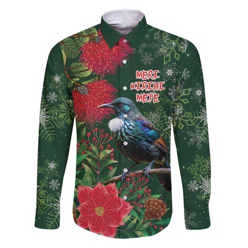 Tui Meri Kirihimete Personalised Family Matching Puletasi and Hawaiian Shirt Pohutukawa Flowers Green Motif - Aussie Hoodie