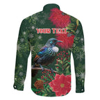 Tui Meri Kirihimete Personalised Family Matching Puletasi and Hawaiian Shirt Pohutukawa Flowers Green Motif - Aussie Hoodie