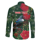 Tui Meri Kirihimete Personalised Family Matching Short Sleeve Bodycon Dress and Hawaiian Shirt Pohutukawa Flowers Green Motif - Aussie Hoodie
