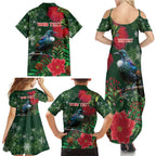 Tui Meri Kirihimete Personalised Family Matching Summer Maxi Dress and Hawaiian Shirt Pohutukawa Flowers Green Motif - Aussie Hoodie