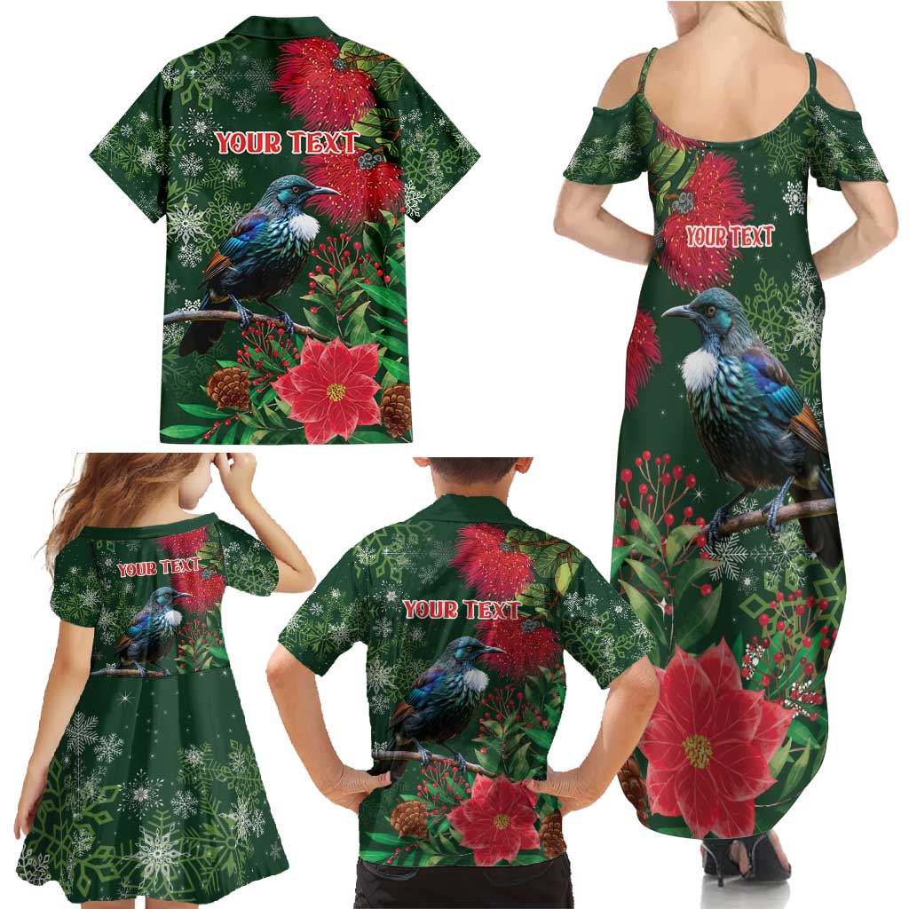 Tui Meri Kirihimete Personalised Family Matching Summer Maxi Dress and Hawaiian Shirt Pohutukawa Flowers Green Motif - Aussie Hoodie