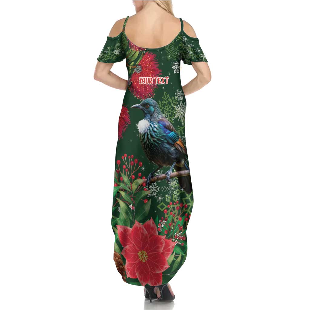 Tui Meri Kirihimete Personalised Family Matching Summer Maxi Dress and Hawaiian Shirt Pohutukawa Flowers Green Motif - Aussie Hoodie
