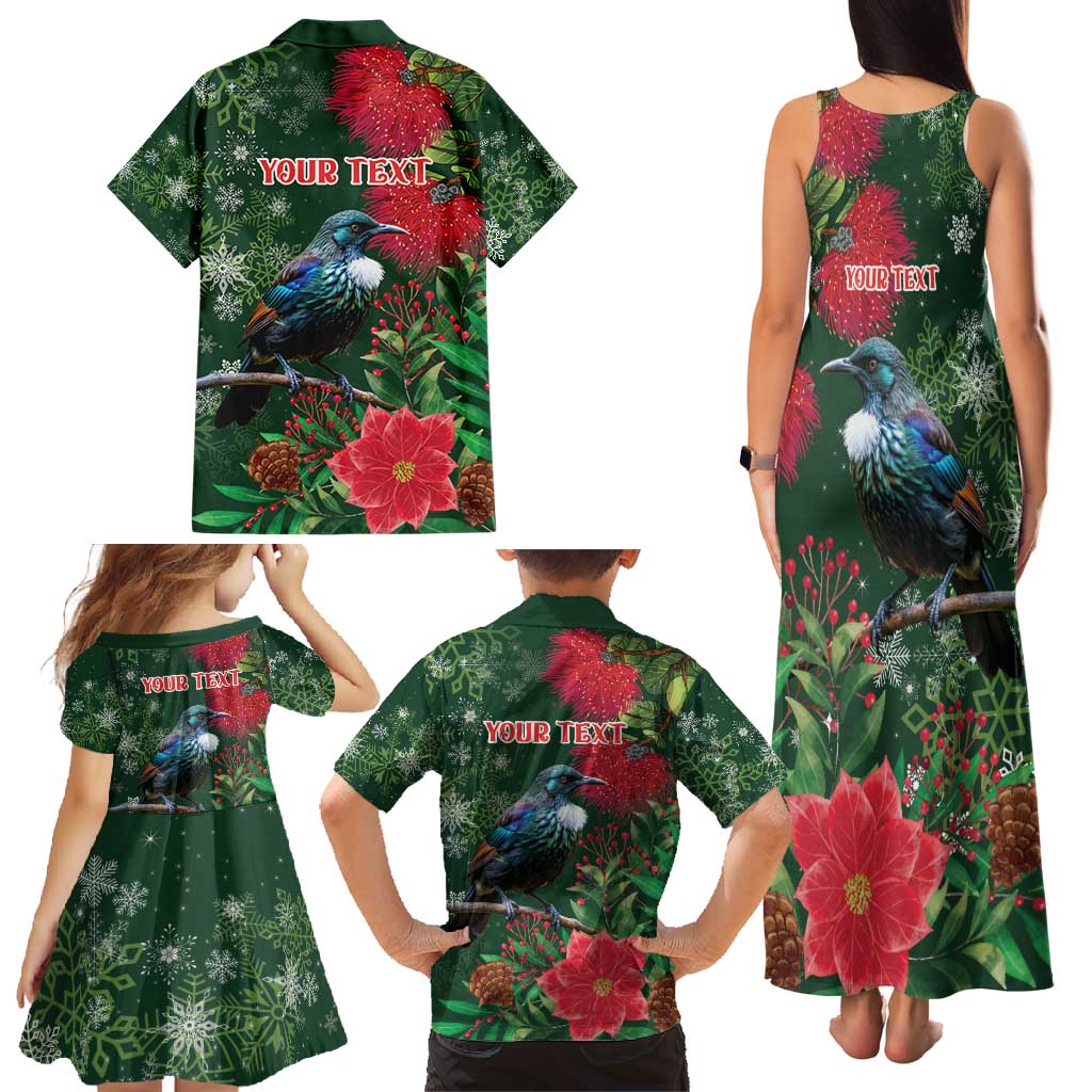 Tui Meri Kirihimete Personalised Family Matching Tank Maxi Dress and Hawaiian Shirt Pohutukawa Flowers Green Motif - Aussie Hoodie