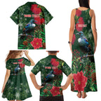 Tui Meri Kirihimete Personalised Family Matching Tank Maxi Dress and Hawaiian Shirt Pohutukawa Flowers Green Motif - Aussie Hoodie