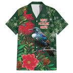 Tui Meri Kirihimete Personalised Family Matching Tank Maxi Dress and Hawaiian Shirt Pohutukawa Flowers Green Motif - Aussie Hoodie