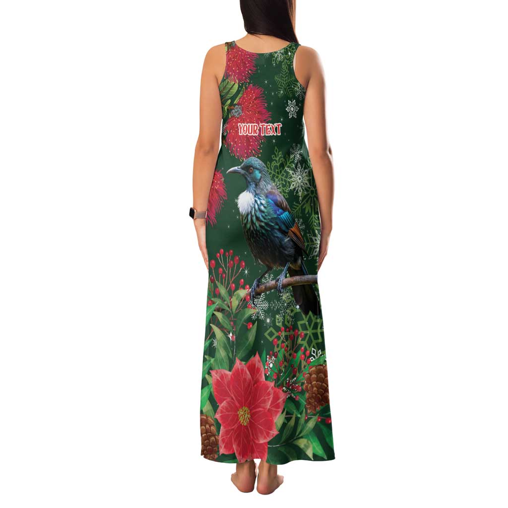 Tui Meri Kirihimete Personalised Family Matching Tank Maxi Dress and Hawaiian Shirt Pohutukawa Flowers Green Motif - Aussie Hoodie
