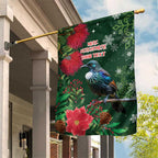 Tui Meri Kirihimete Personalised Garden Flag Pohutukawa Flowers Green Motif - Aussie Hoodie