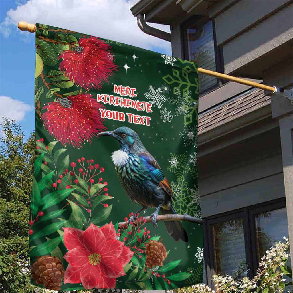 Tui Meri Kirihimete Personalised Garden Flag Pohutukawa Flowers Green Motif - Aussie Hoodie