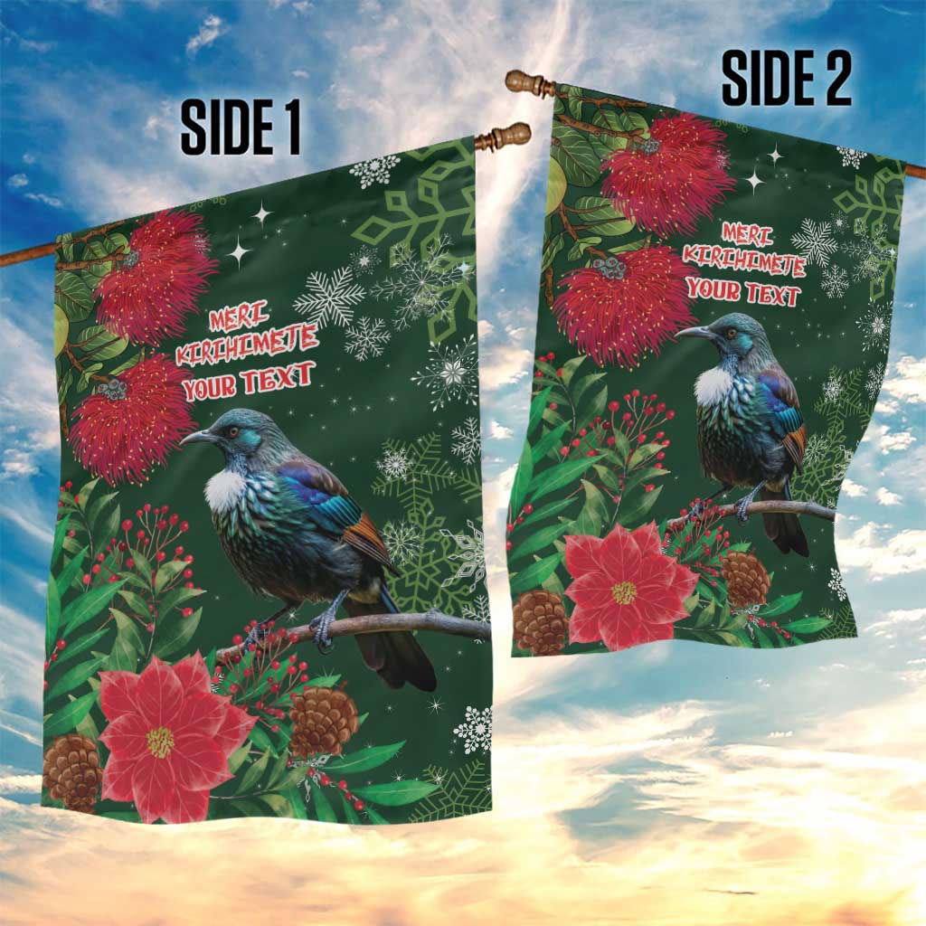 Tui Meri Kirihimete Personalised Garden Flag Pohutukawa Flowers Green Motif - Aussie Hoodie