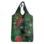 Tui Meri Kirihimete Personalised Grocery Bag Pohutukawa Flowers Green Motif - Aussie Hoodie