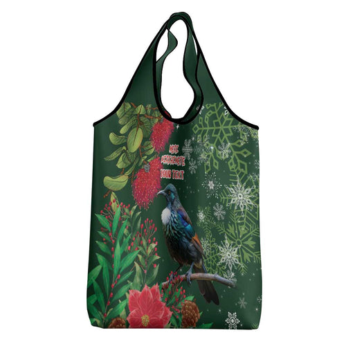 Tui Meri Kirihimete Personalised Grocery Bag Pohutukawa Flowers Green Motif - Aussie Hoodie
