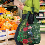 Tui Meri Kirihimete Personalised Grocery Bag Pohutukawa Flowers Green Motif - Aussie Hoodie