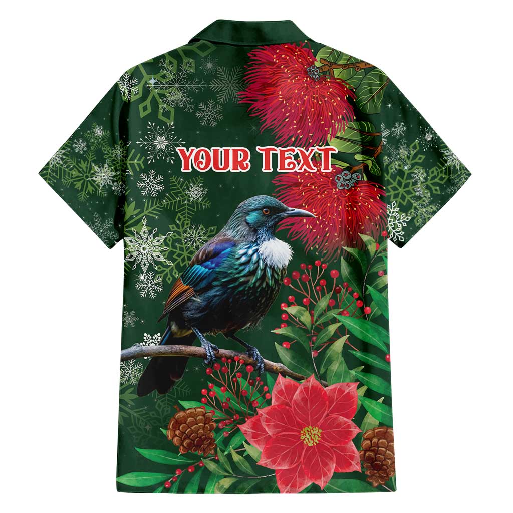 Tui Meri Kirihimete Personalised Hawaiian Shirt Pohutukawa Flowers Green Motif - Aussie Hoodie