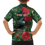 Tui Meri Kirihimete Personalised Hawaiian Shirt Pohutukawa Flowers Green Motif - Aussie Hoodie