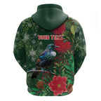 Tui Meri Kirihimete Personalised Hoodie Pohutukawa Flowers Green Motif - Aussie Hoodie