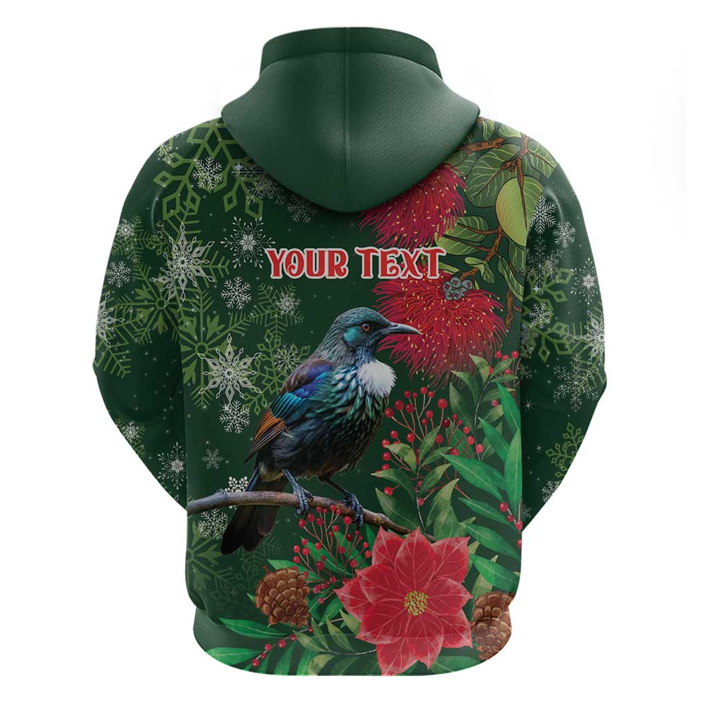 Tui Meri Kirihimete Personalised Hoodie Pohutukawa Flowers Green Motif - Aussie Hoodie