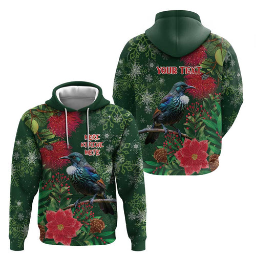 Tui Meri Kirihimete Personalised Hoodie Pohutukawa Flowers Green Motif - Aussie Hoodie