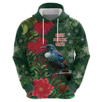 Tui Meri Kirihimete Personalised Hoodie Pohutukawa Flowers Green Motif - Aussie Hoodie