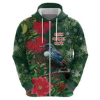 Tui Meri Kirihimete Personalised Hoodie Pohutukawa Flowers Green Motif - Aussie Hoodie