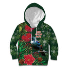 Tui Meri Kirihimete Personalised Kid Hoodie Pohutukawa Flowers Green Motif - Aussie Hoodie