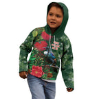 Tui Meri Kirihimete Personalised Kid Hoodie Pohutukawa Flowers Green Motif - Aussie Hoodie