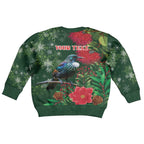 Tui Meri Kirihimete Personalised Kid Ugly Christmas Sweater Pohutukawa Flowers Green Motif - Aussie Hoodie