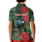 Tui Meri Kirihimete Personalised Kid Polo Shirt Pohutukawa Flowers Green Motif - Aussie Hoodie
