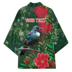 Tui Meri Kirihimete Personalised Kimono Pohutukawa Flowers Green Motif - Aussie Hoodie