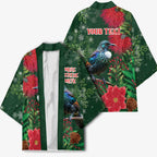 Tui Meri Kirihimete Personalised Kimono Pohutukawa Flowers Green Motif - Aussie Hoodie