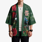 Tui Meri Kirihimete Personalised Kimono Pohutukawa Flowers Green Motif - Aussie Hoodie