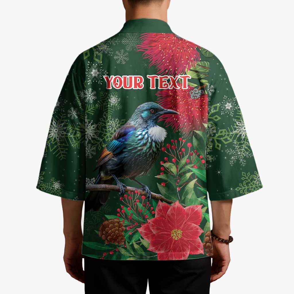 Tui Meri Kirihimete Personalised Kimono Pohutukawa Flowers Green Motif - Aussie Hoodie