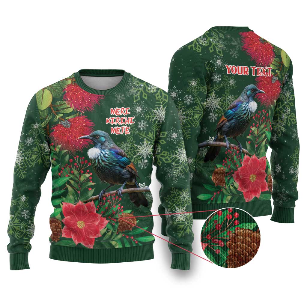 Tui Meri Kirihimete Personalised Ugly Christmas Sweater Pohutukawa Flowers Green Motif - Aussie Hoodie