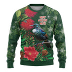 Tui Meri Kirihimete Personalised Ugly Christmas Sweater Pohutukawa Flowers Green Motif - Aussie Hoodie