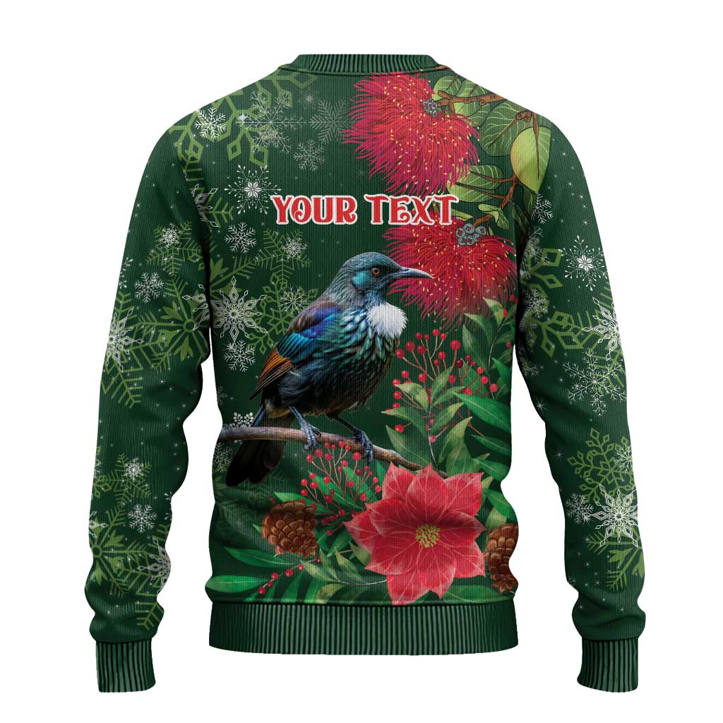 Tui Meri Kirihimete Personalised Ugly Christmas Sweater Pohutukawa Flowers Green Motif - Aussie Hoodie