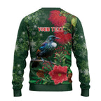 Tui Meri Kirihimete Personalised Ugly Christmas Sweater Pohutukawa Flowers Green Motif - Aussie Hoodie