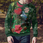 Tui Meri Kirihimete Personalised Ugly Christmas Sweater Pohutukawa Flowers Green Motif - Aussie Hoodie