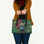 Tui Meri Kirihimete Personalised Leather Bag Pohutukawa Flowers Green Motif - Aussie Hoodie
