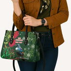 Tui Meri Kirihimete Personalised Leather Bag Pohutukawa Flowers Green Motif - Aussie Hoodie
